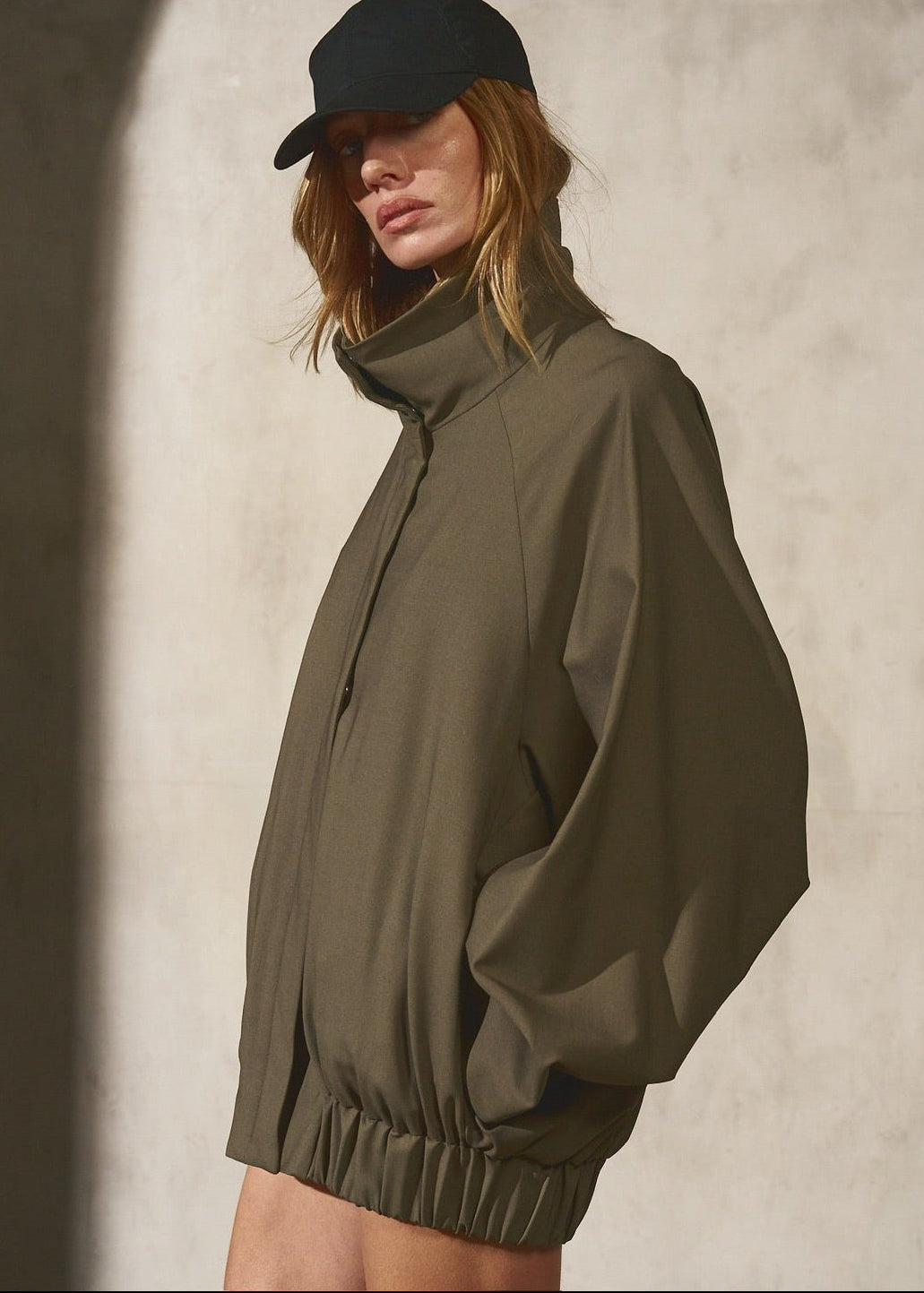 Wool Batwing Bomber Jacket in Sage | Paperweight Batwing Bomber