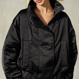 CROPPED SATEEN BOMBER - Noir