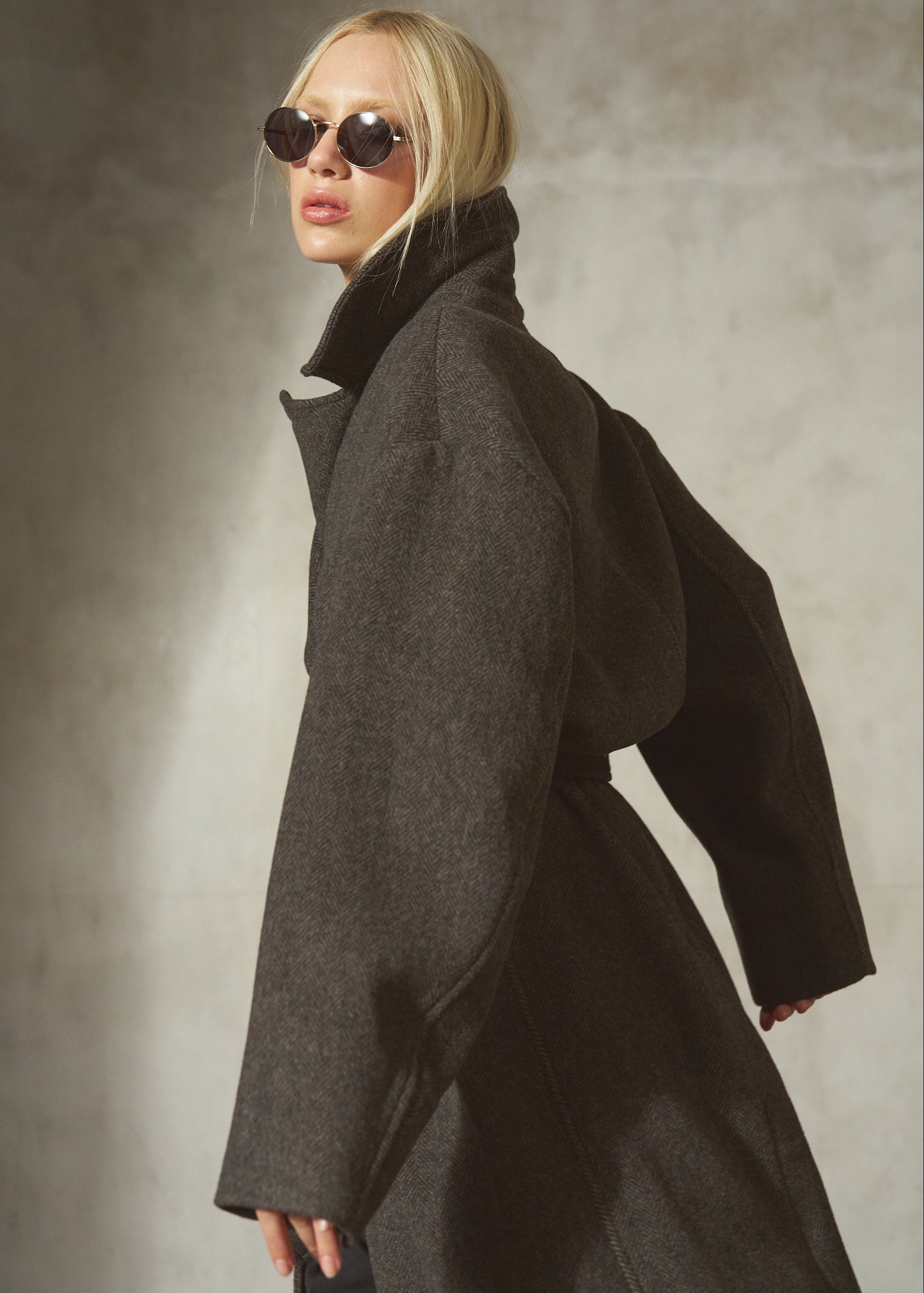 HERRINGBONE BELTED TOPCOAT - Espresso