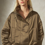 CROPPED SATEEN BOMBER - Taupe