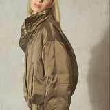 CROPPED SATEEN BOMBER - Taupe