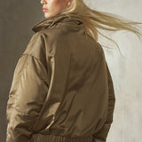 CROPPED SATEEN BOMBER - Taupe