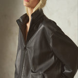 HOODED LEATHER WINDBREAKER -  Noir