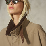 SHEARLING COLLAR BRUSHED JACKET - Sand