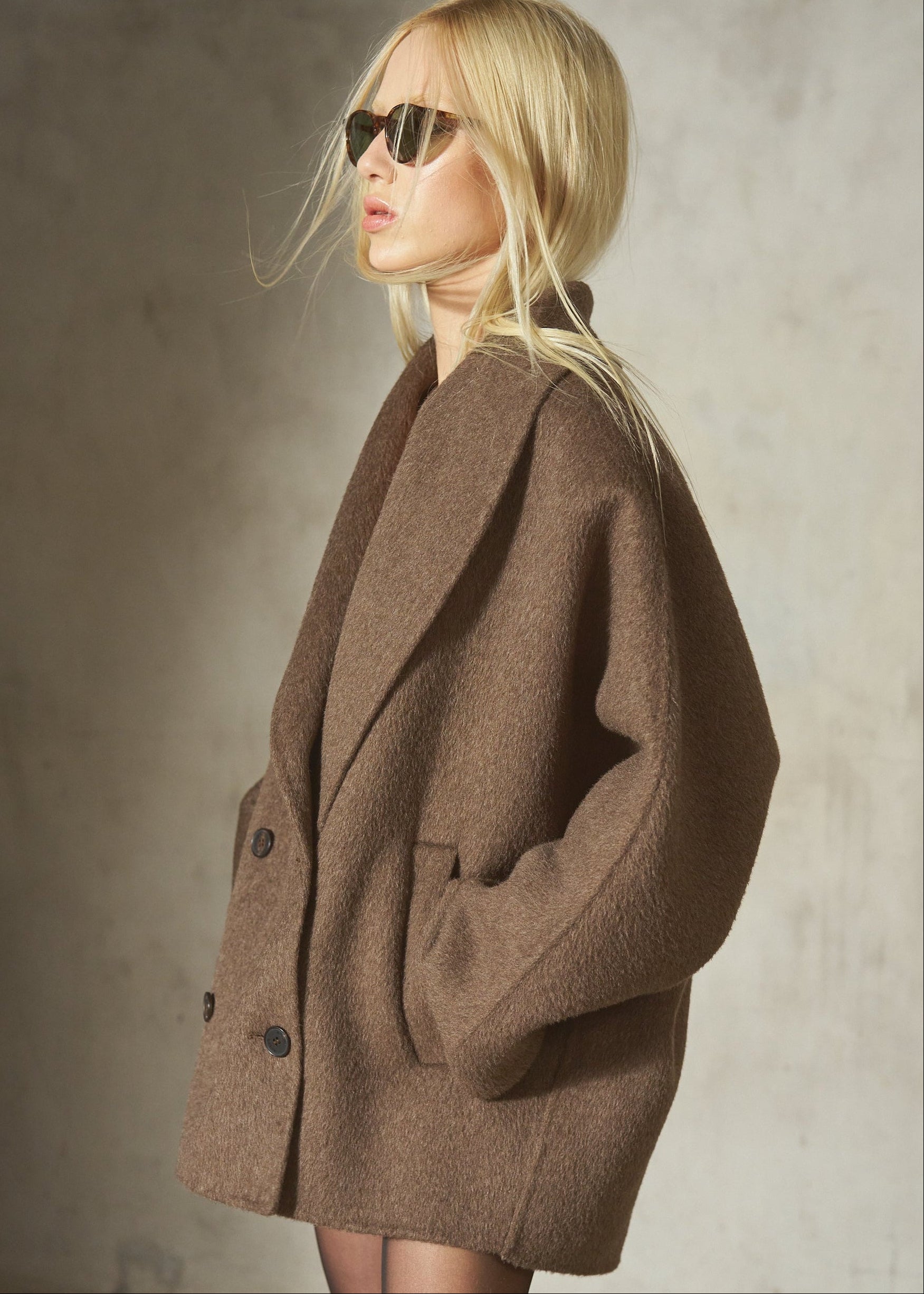 MOHAIR WRAP COAT - Mocha