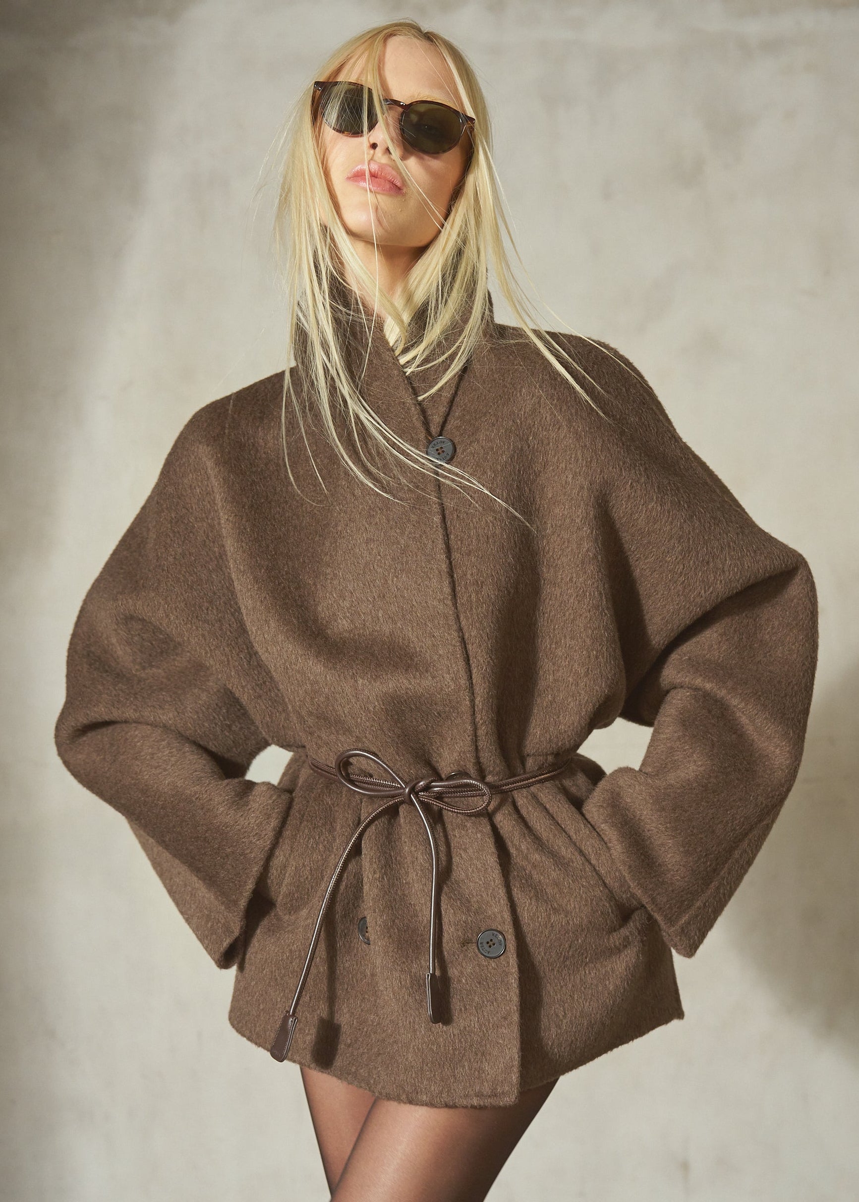 MOHAIR WRAP COAT - Mocha