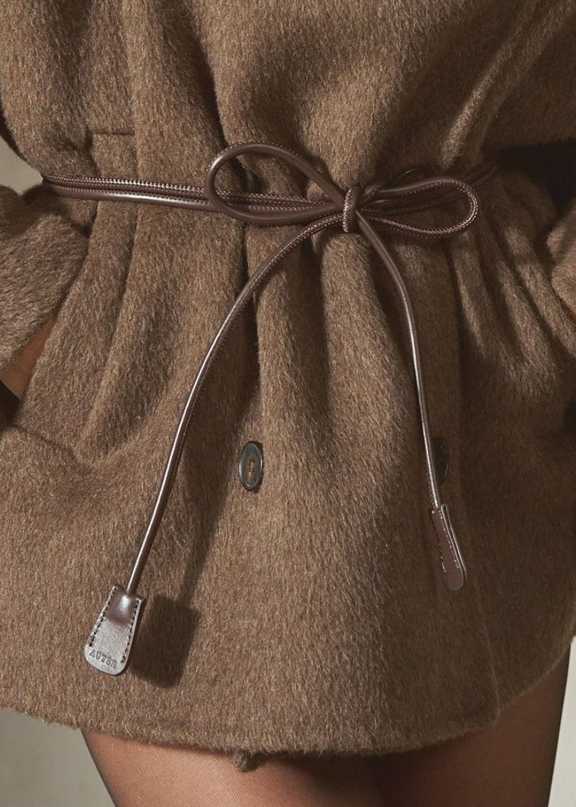 LEATHER COAT BELT - Espresso