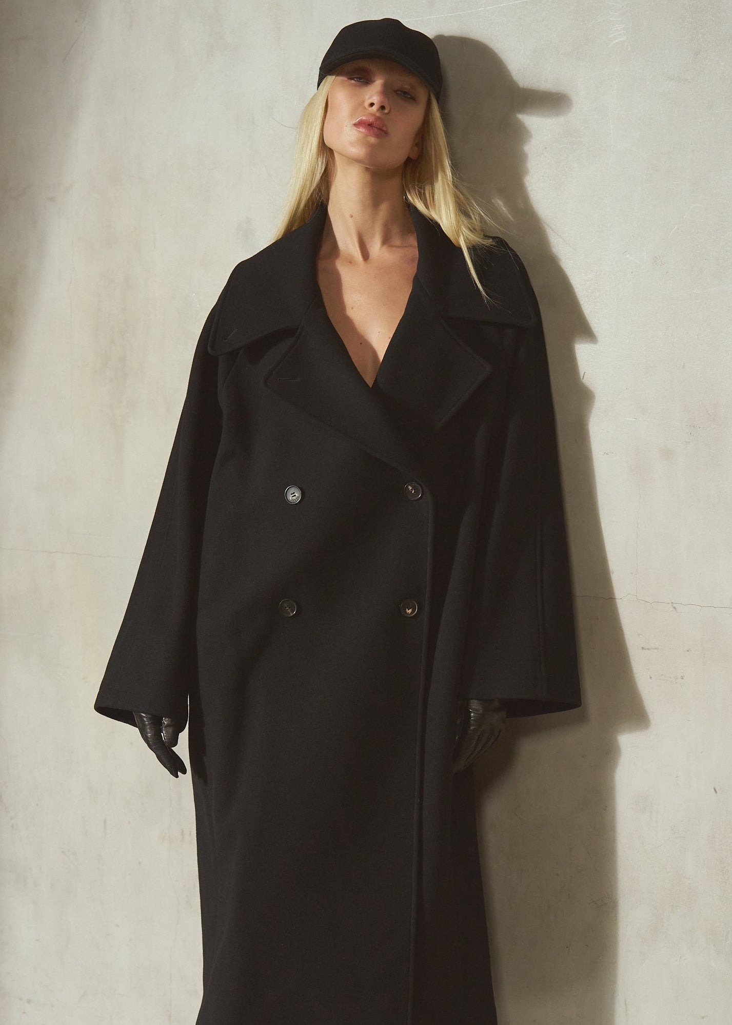 LONG ITALIAN WOOL PEACOAT - Noir