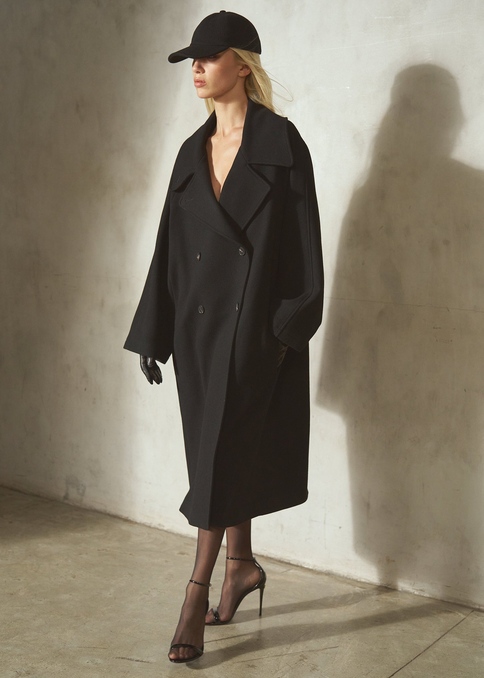 LONG ITALIAN WOOL PEACOAT - Noir