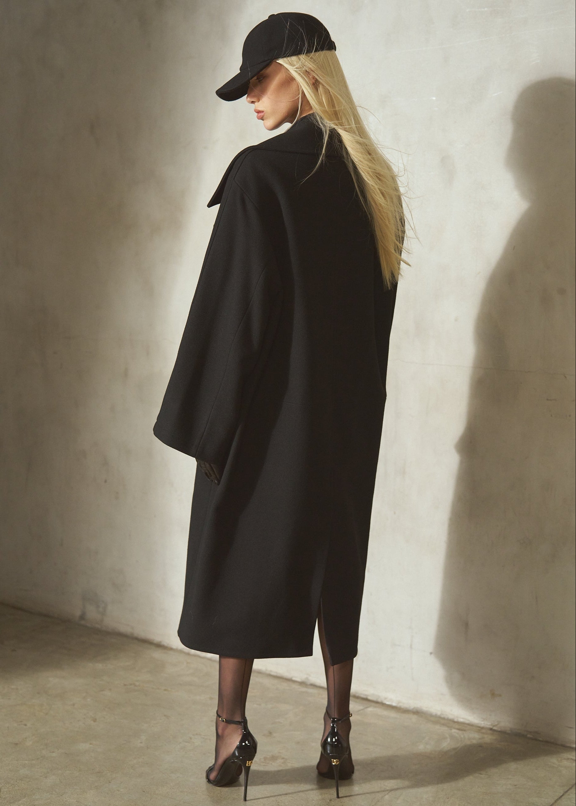LONG ITALIAN WOOL PEACOAT - Noir