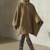 CASHMERE WOOL PONCHO - Latte