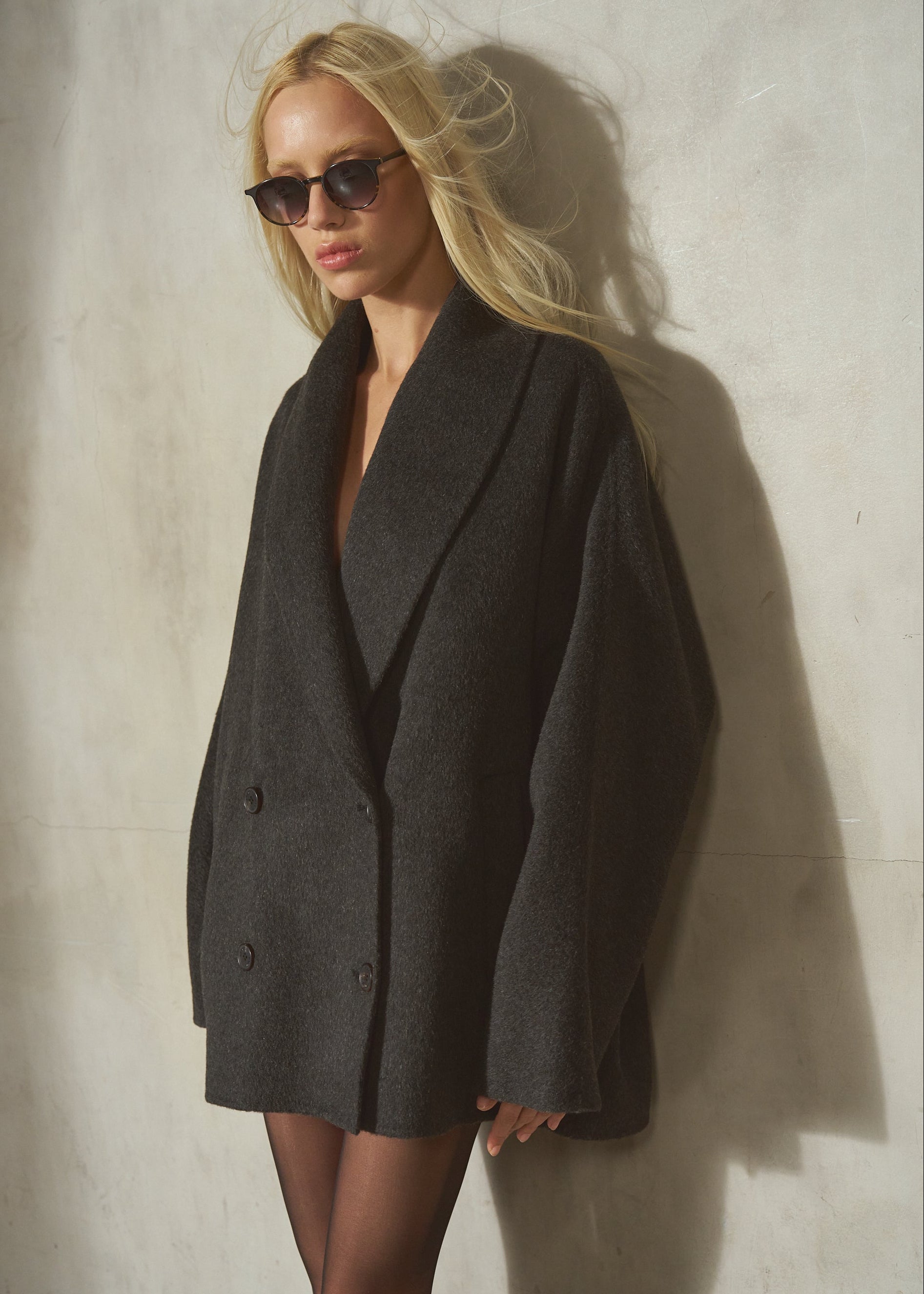 MOHAIR WRAP COAT - Charcoal