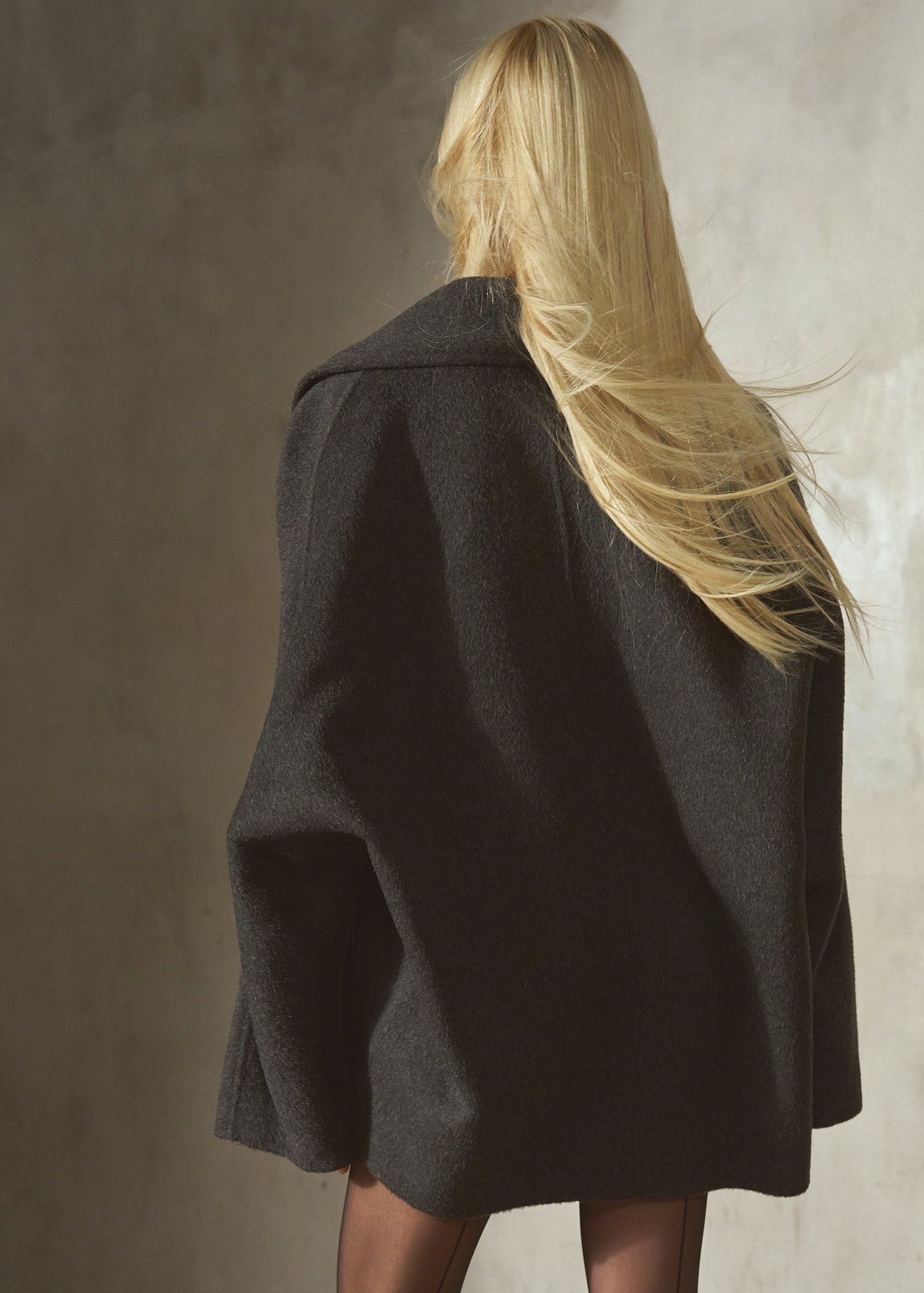 MOHAIR WRAP COAT - Charcoal
