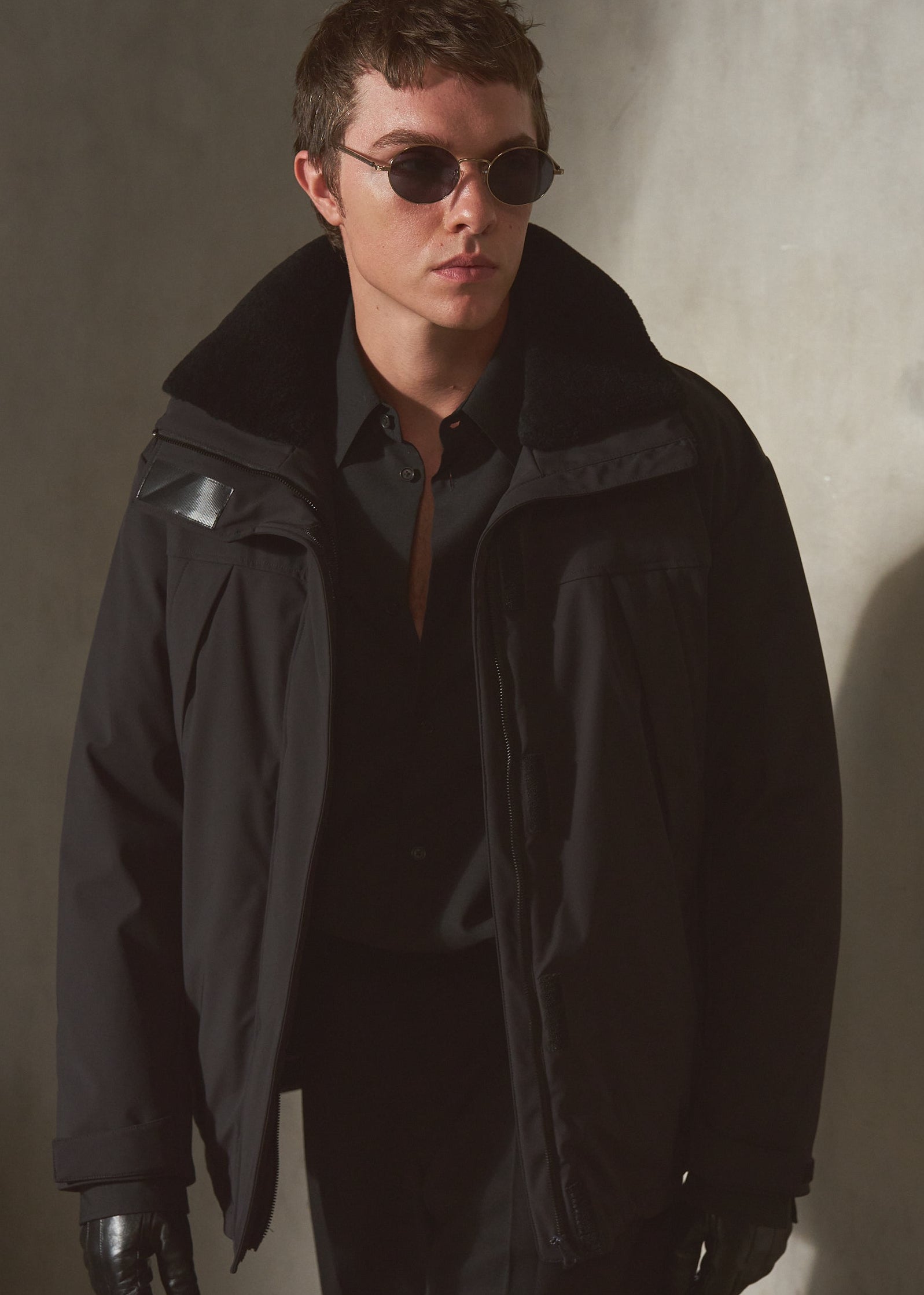 SHEARLING COLLAR TECHNICAL JACKET - Noir