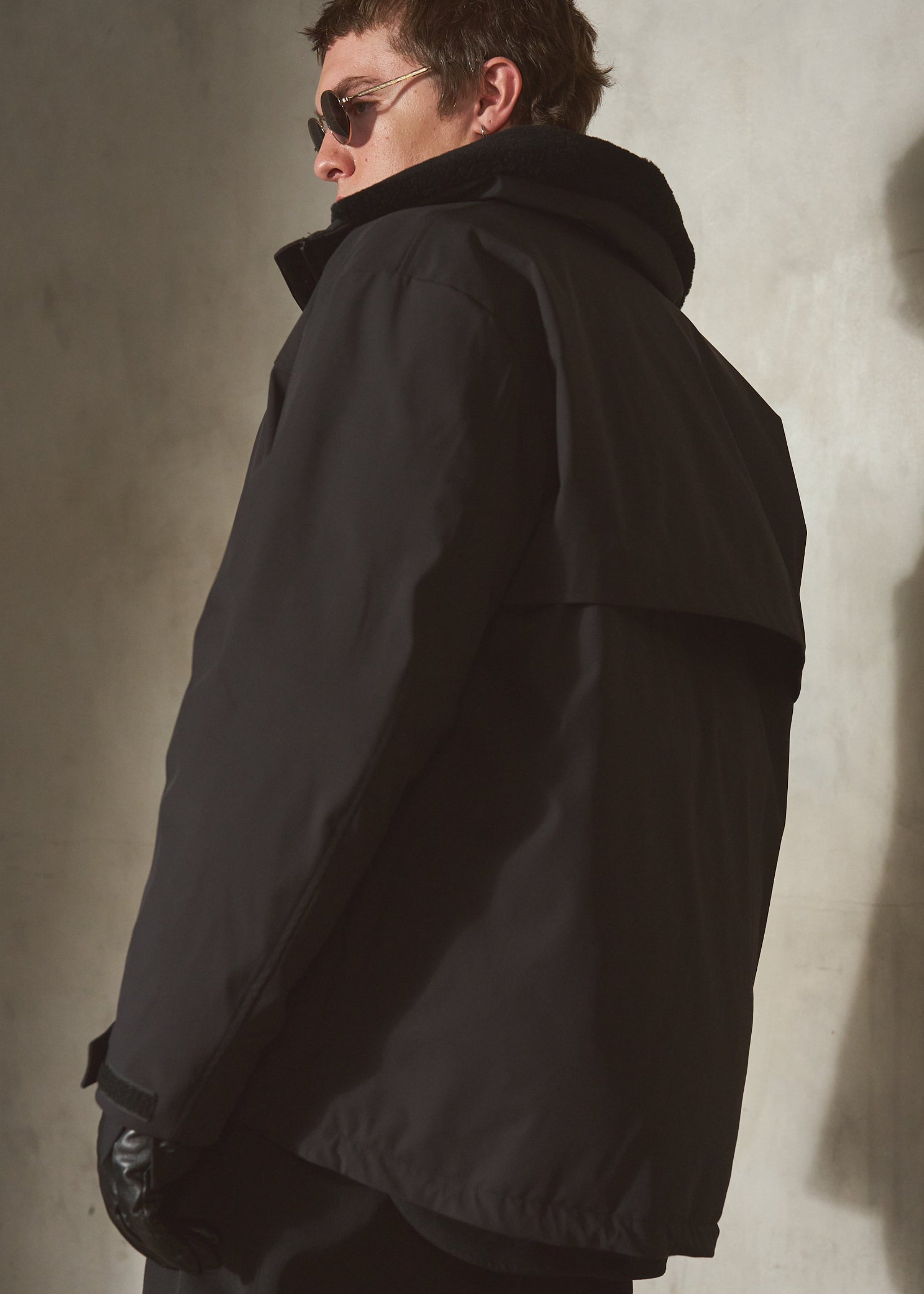 SHEARLING COLLAR TECHNICAL JACKET - Noir