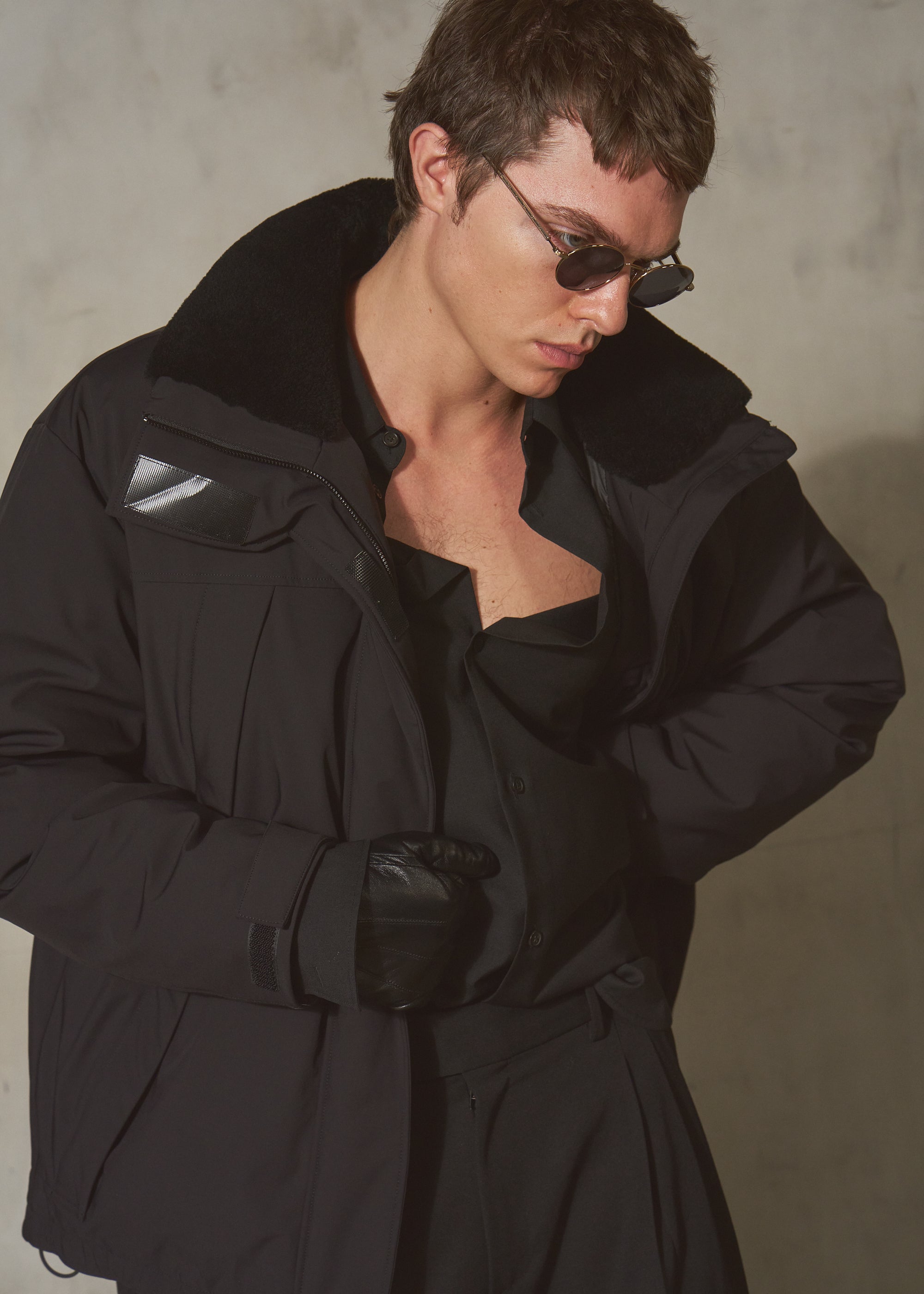 SHEARLING COLLAR TECHNICAL JACKET - Noir