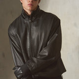 HOODED LEATHER WINDBREAKER -  Noir