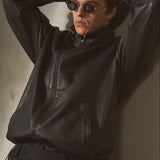 HOODED LEATHER WINDBREAKER -  Noir