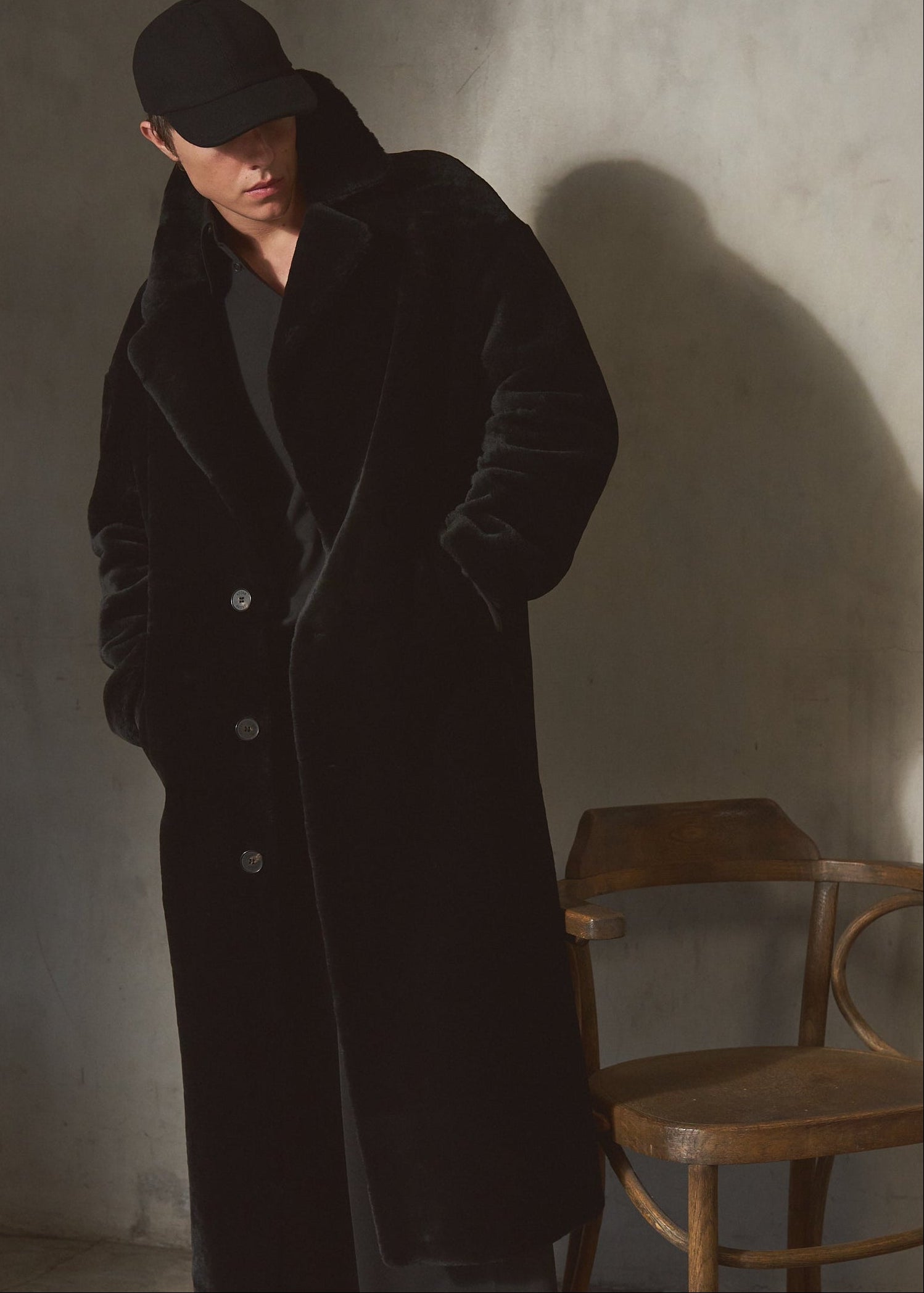 SHEARLING TOPCOAT - Noir