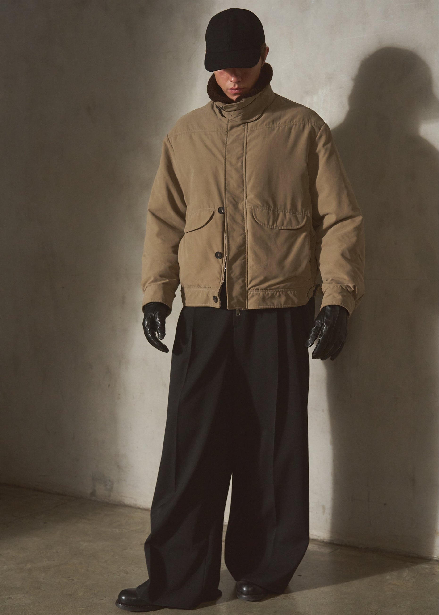SHEARLING COLLAR BRUSHED JACKET - Sand