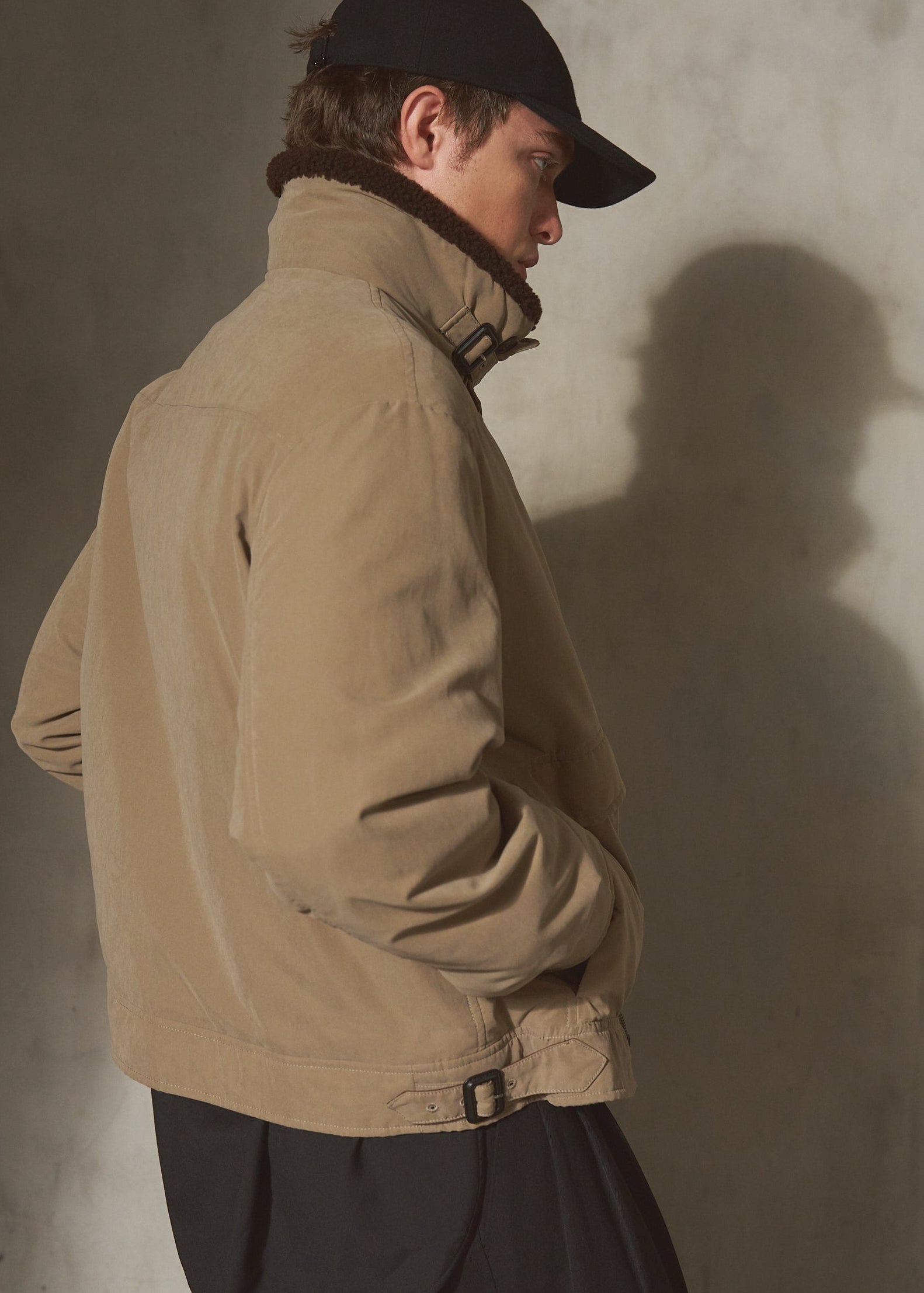 SHEARLING COLLAR BRUSHED JACKET - Sand