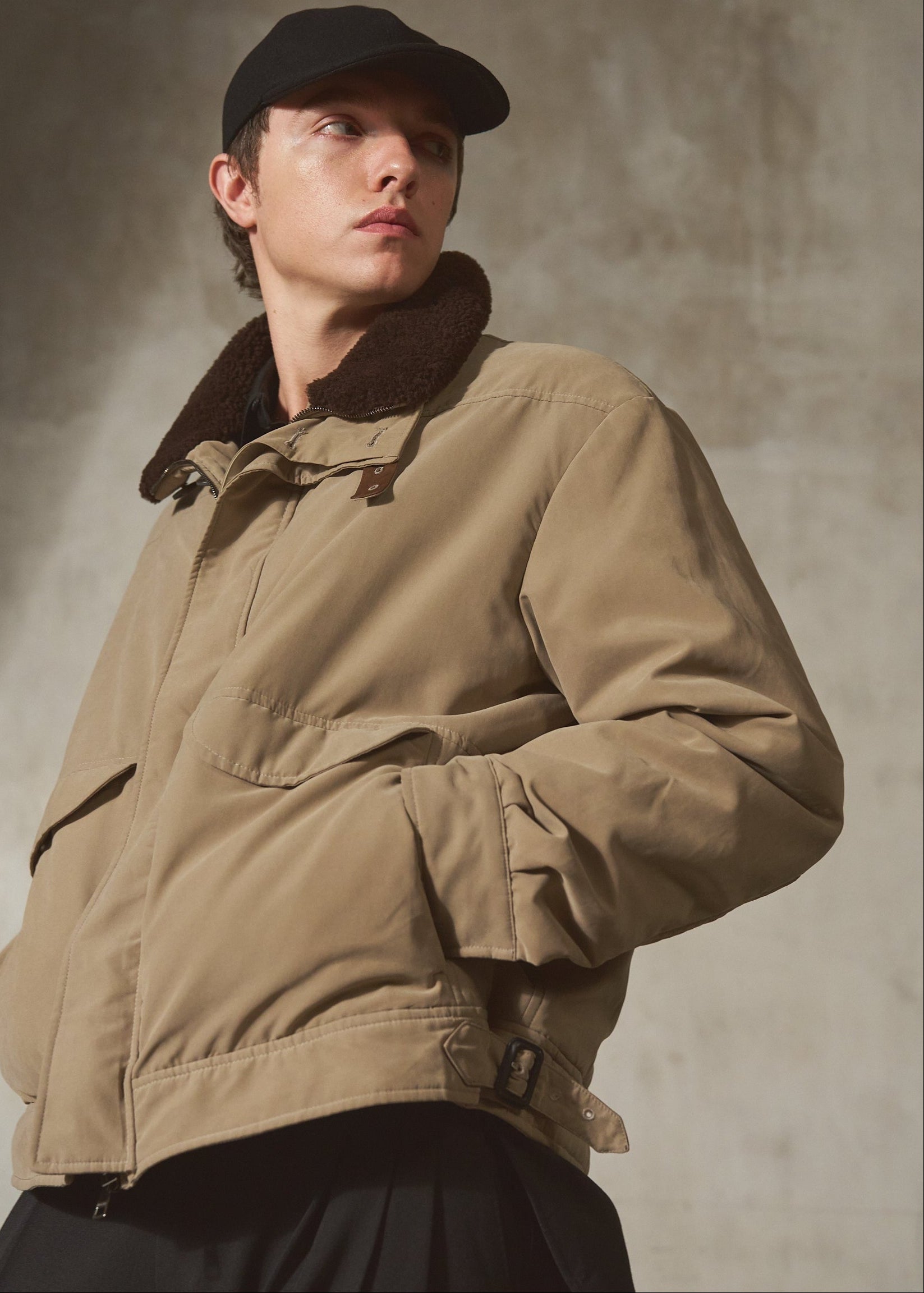SHEARLING COLLAR BRUSHED JACKET - Sand