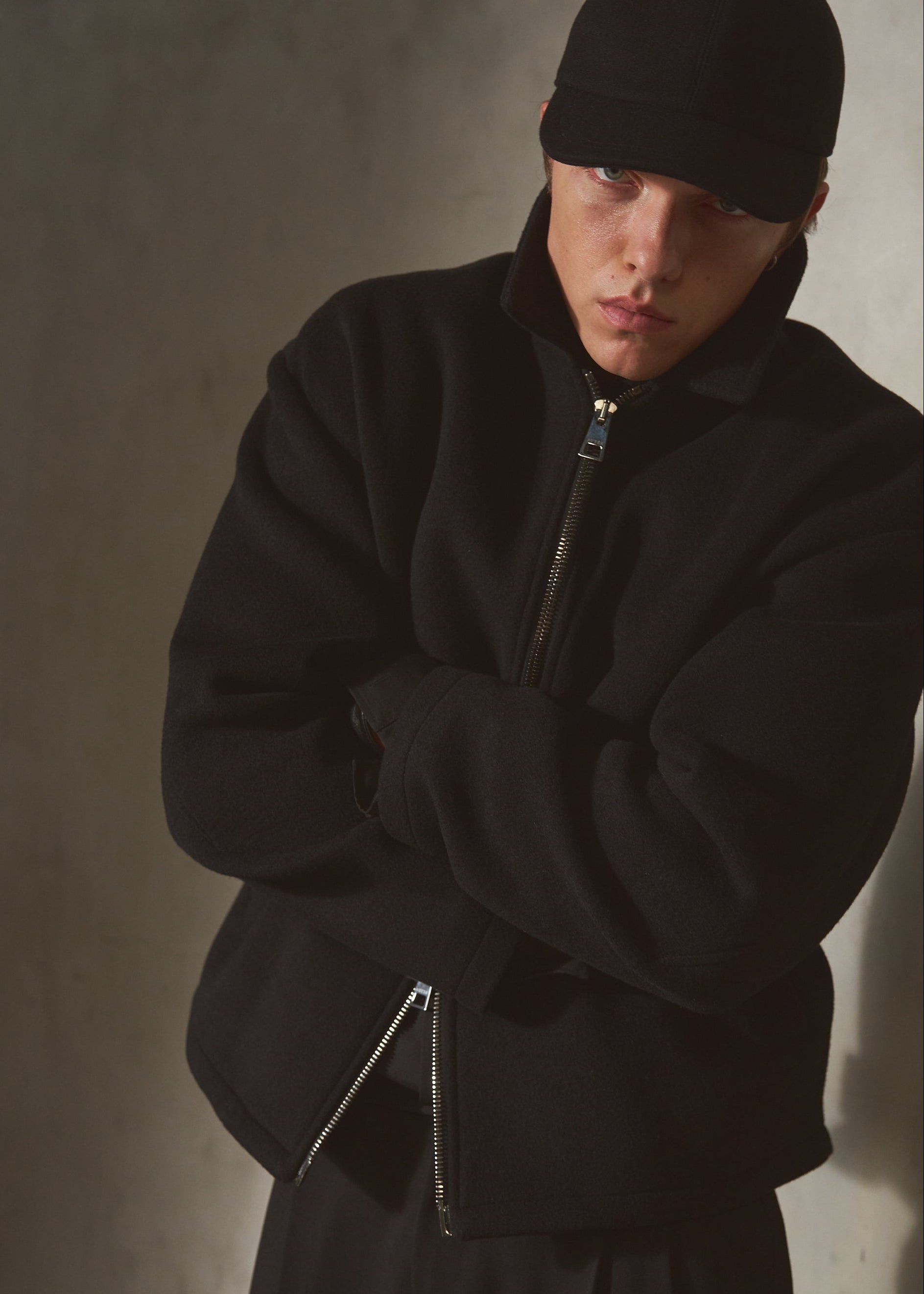 ITALIAN WOOL ZIP JACKET - Noir
