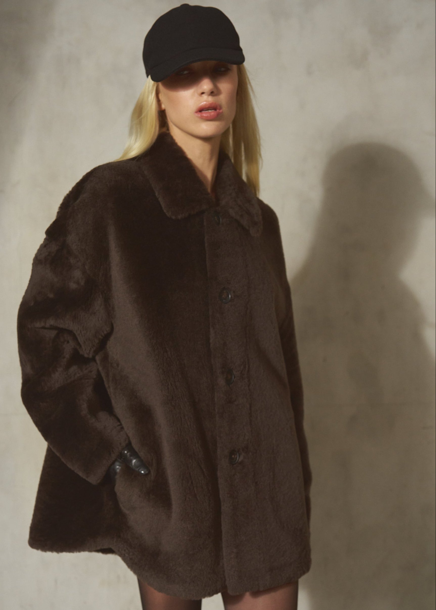 SHEARLING SHIRT JACKET - Espresso