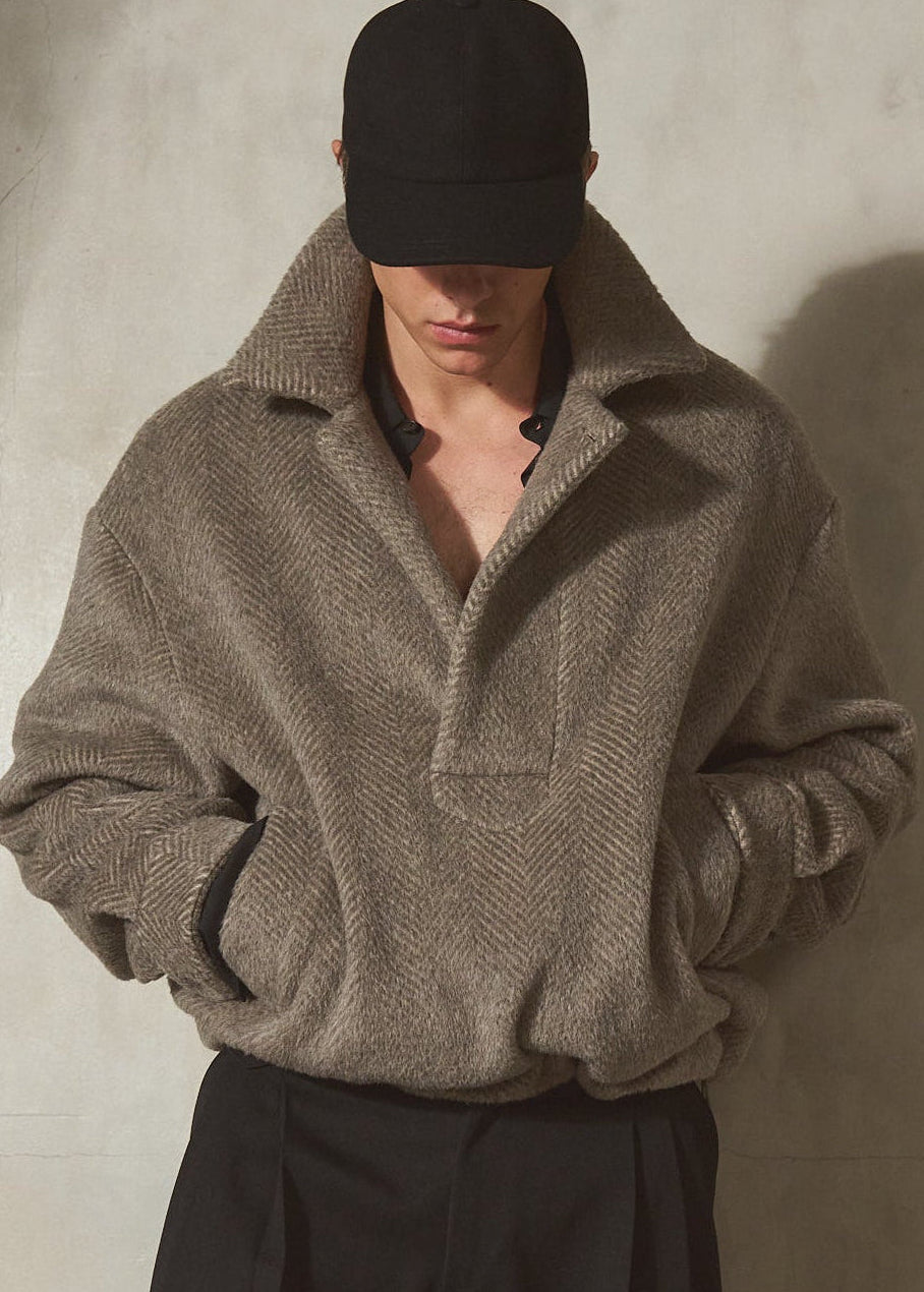 WOOL PULLOVER JACKET - Oat