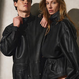 DRAWSTRING LEATHER JACKET - Noir