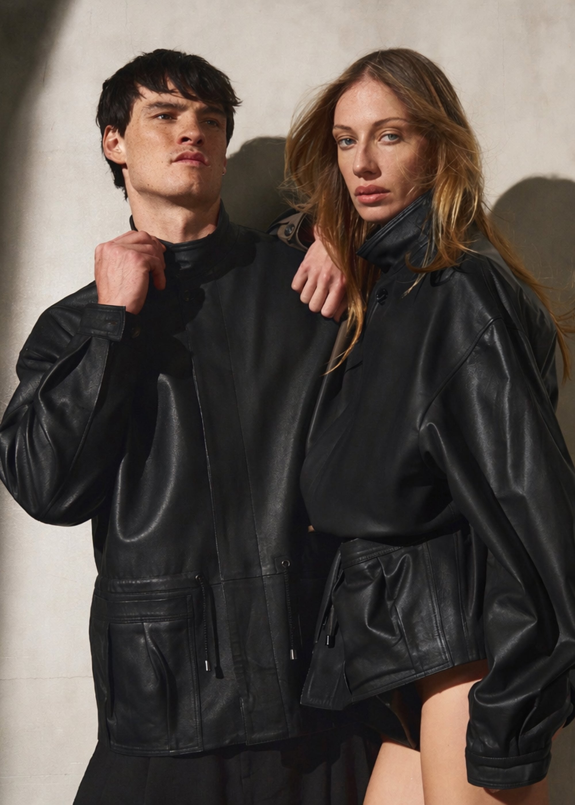 DRAWSTRING LEATHER JACKET - Noir