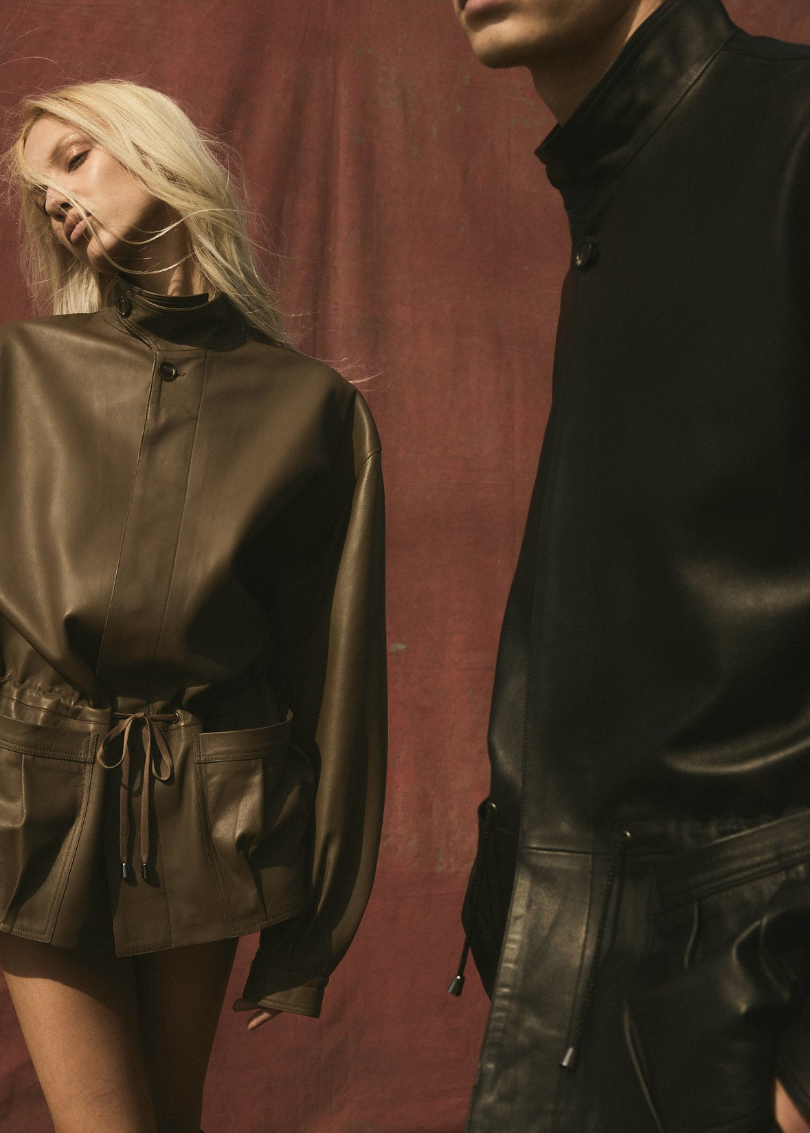 DRAWSTRING LEATHER JACKET - Noir