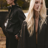 HOODED LEATHER WINDBREAKER -  Noir