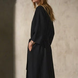 COLLARLESS CASHMERE BELTED COAT - Noir