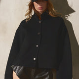 CROPPED WOOL SHIRT JACKET - Noir