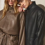 DRAWSTRING LEATHER JACKET - Noir