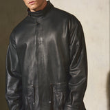 DRAWSTRING LEATHER JACKET - Noir