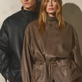 DRAWSTRING LEATHER JACKET - Noir