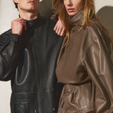 DRAWSTRING LEATHER JACKET - Noir