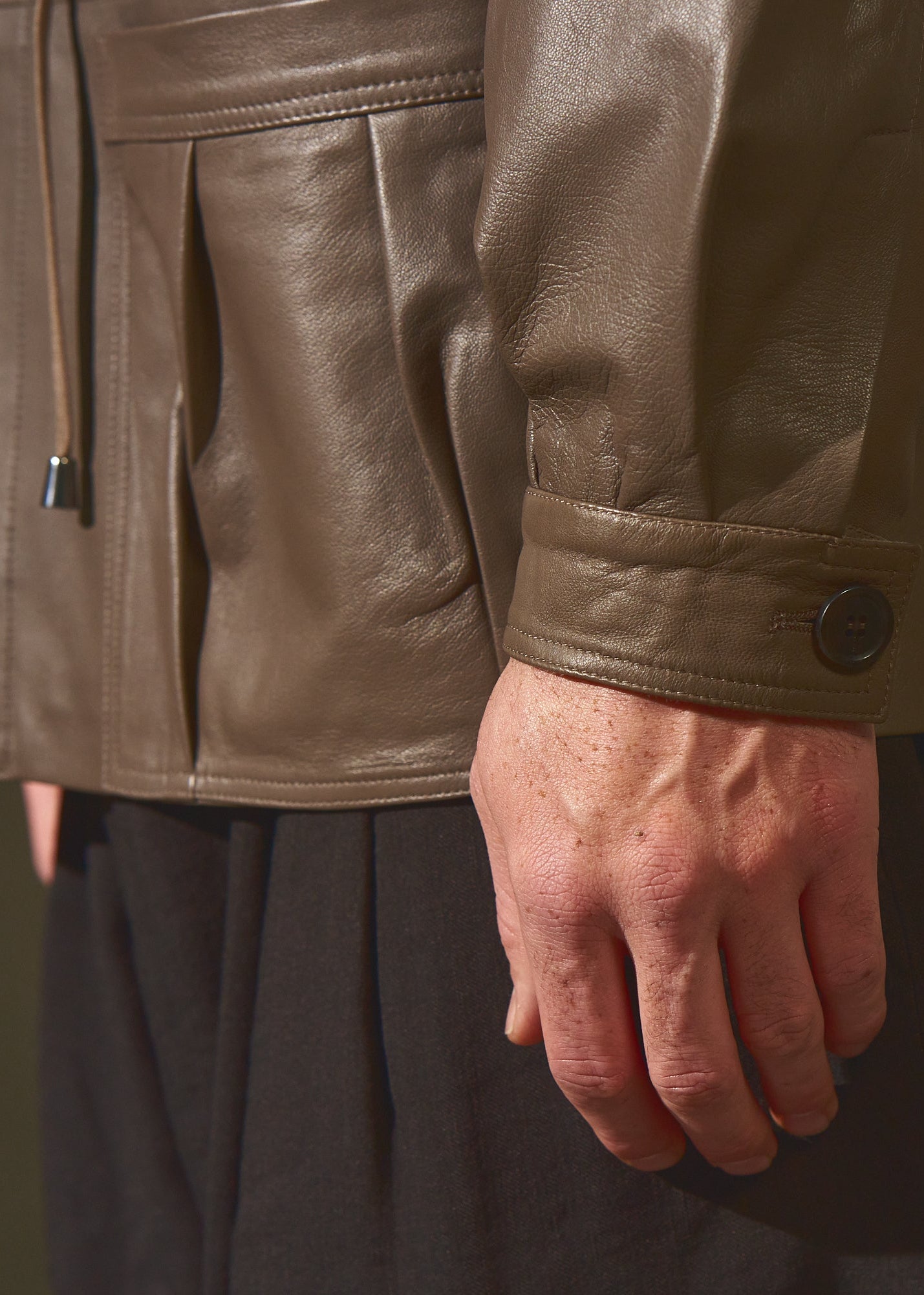AUTER Drawstring Leather Jacket | Unisex Italian Leather | Coffee