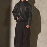 HOODED LEATHER WINDBREAKER -  Noir