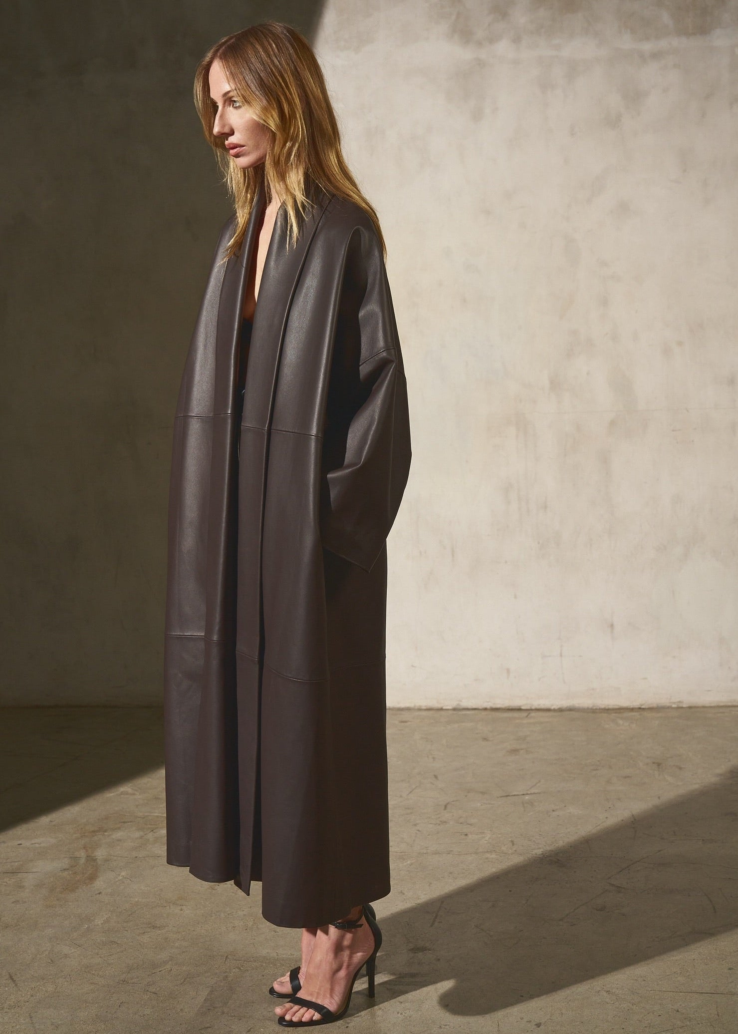Leather Cape Coat in Dark Espresso - Auter