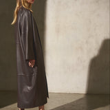 LEATHER CAPE COAT - Dark Espresso