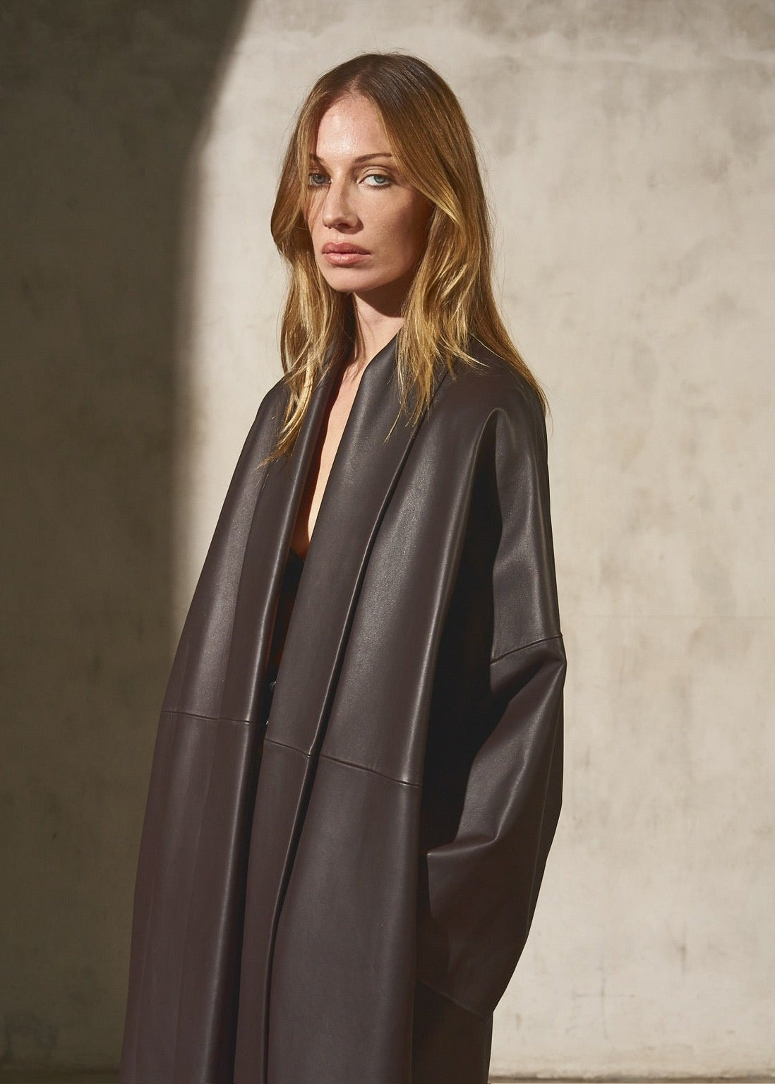 Leather Cape Coat in Dark Espresso - Auter