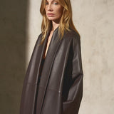 LEATHER CAPE COAT - Dark Espresso