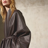 LEATHER CAPE COAT - Dark Espresso