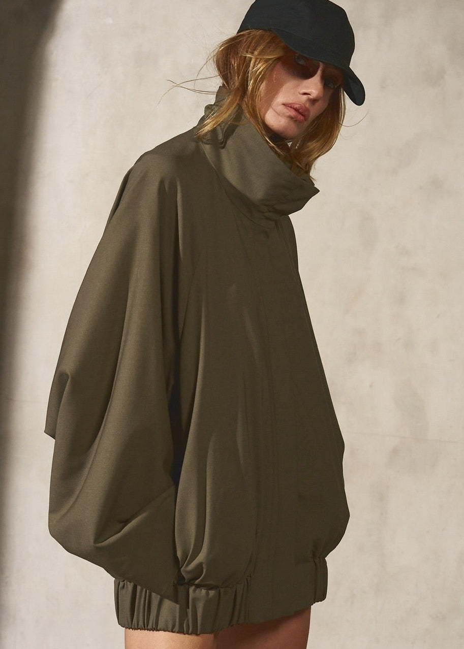 Wool Batwing Bomber Jacket in Sage | Paperweight Batwing Bomber
