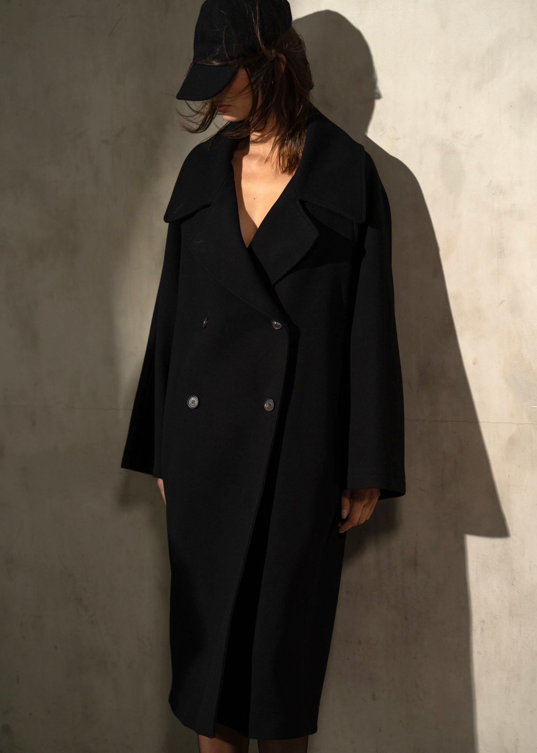 LONG ITALIAN WOOL PEACOAT Noir