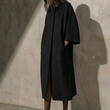 COLLARLESS CASHMERE BELTED COAT - Noir