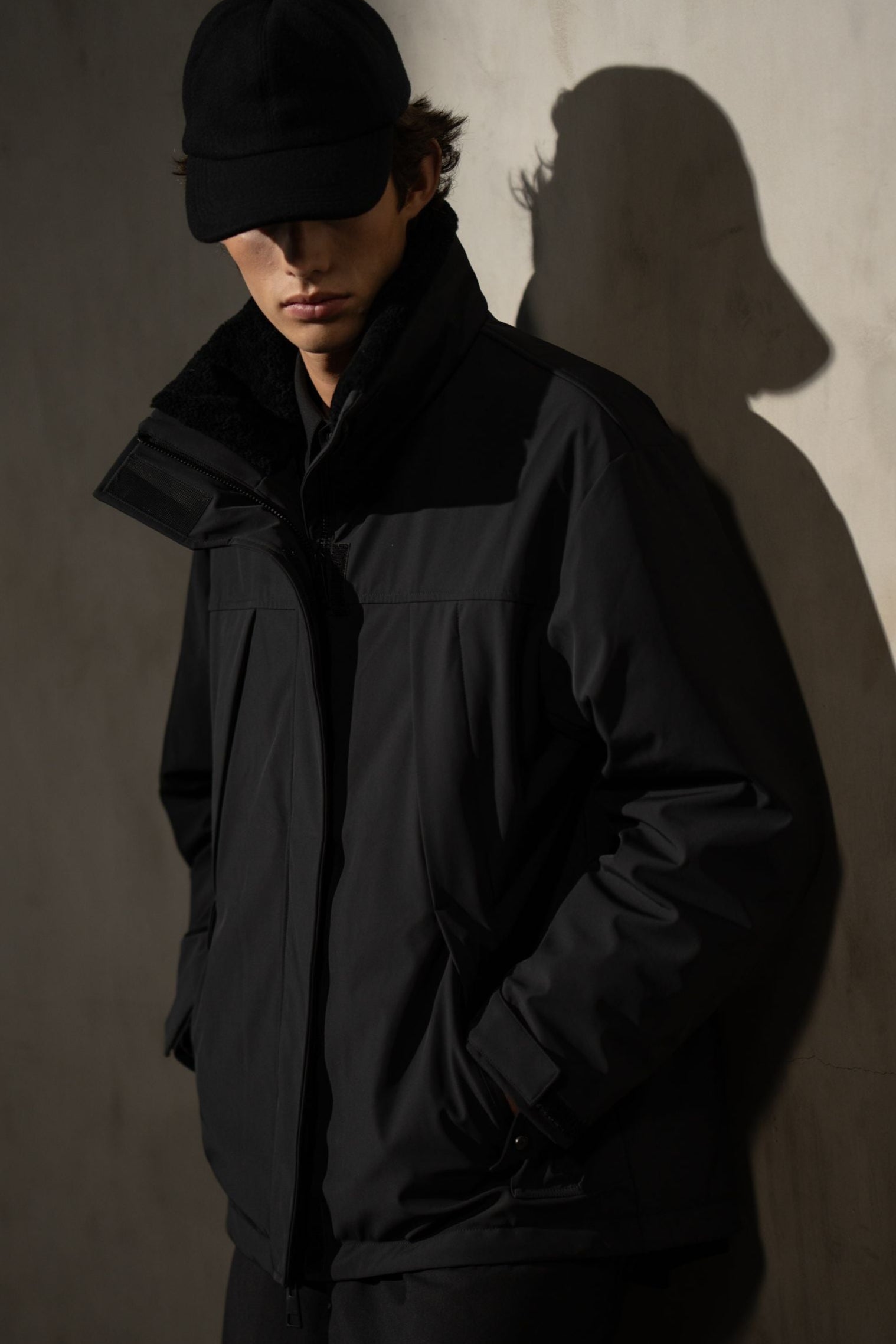 SHEARLING COLLAR TECHNICAL JACKET Noir